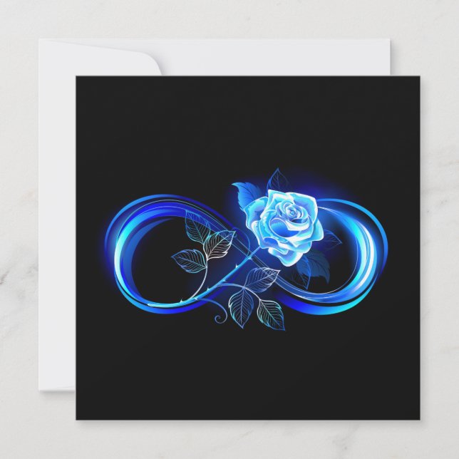Glowing infinity with blue rose save the date (Front)