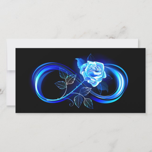 Glowing infinity with blue rose save the date (Front)