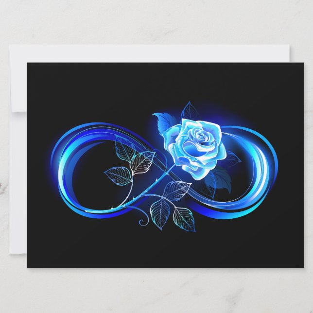 Glowing infinity with blue rose save the date (Front)