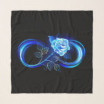 Glowing infinity with blue rose scarf<br><div class="desc">Luminous infinity symbol with glowing,  beautiful,  lushly blooming rose made of blue flames on black background.</div>