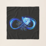 Glowing infinity with blue rose scarf<br><div class="desc">Luminous infinity symbol with glowing,  beautiful,  lushly blooming rose made of blue flames on black background.</div>