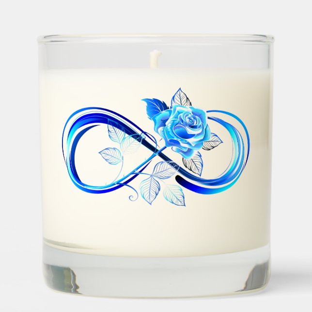 Glowing infinity with blue rose scented candle (Front)
