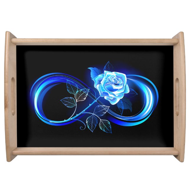 Glowing infinity with blue rose serving tray (Front)