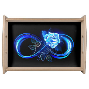 Glowing infinity with blue rose serving tray
