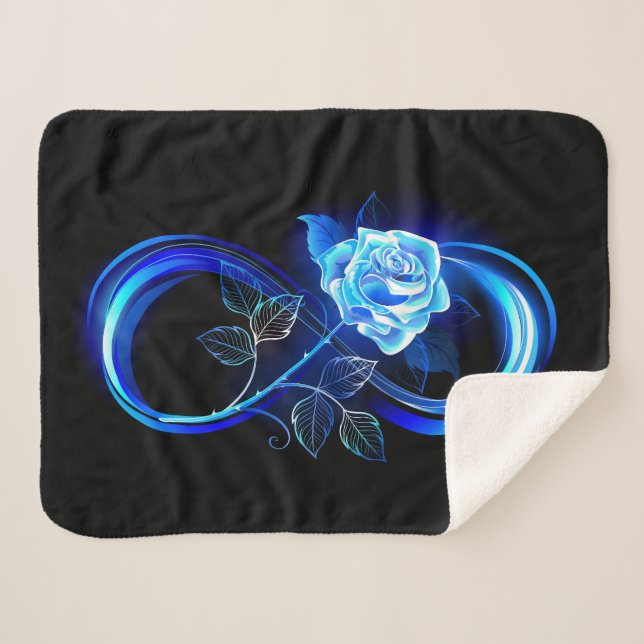 Glowing infinity with blue rose sherpa blanket (Front (Horizontal))