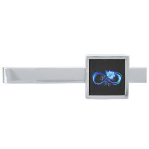 Glowing infinity with blue rose silver finish tie bar
