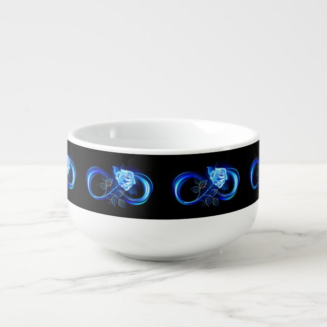 Glowing infinity with blue rose soup mug (Front)