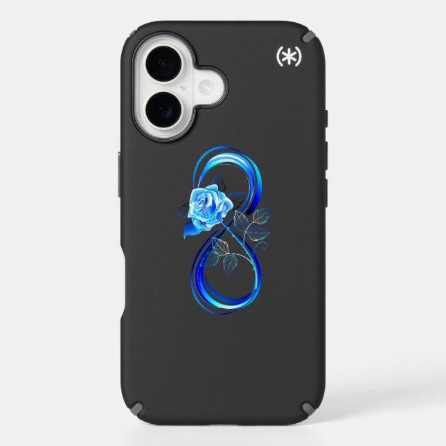 Glowing infinity with blue rose speck iPhone case (Front)