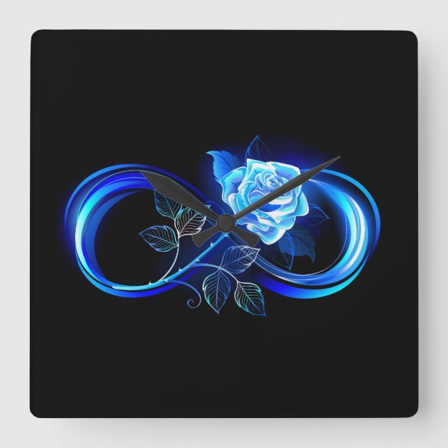 Glowing infinity with blue rose square wall clock (Front)