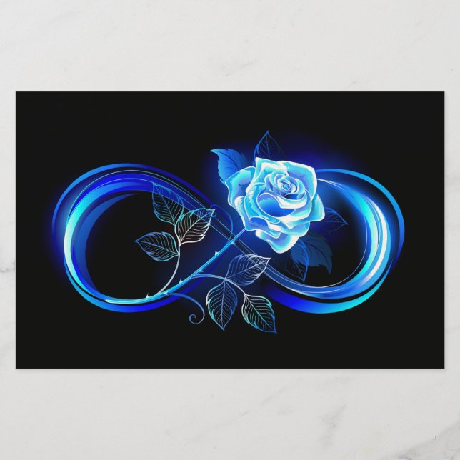 Glowing infinity with blue rose stationery (Front)