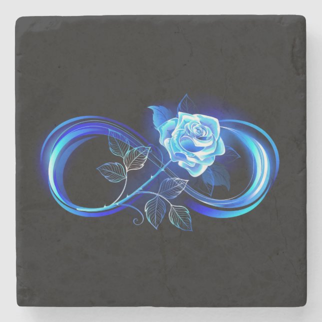 Glowing infinity with blue rose stone coaster (Front)
