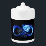 Glowing infinity with blue rose teapot<br><div class="desc">Luminous infinity symbol with glowing,  beautiful,  lushly blooming rose made of blue flames on black background.</div>