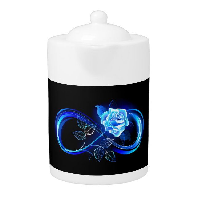 Glowing infinity with blue rose teapot (Front)
