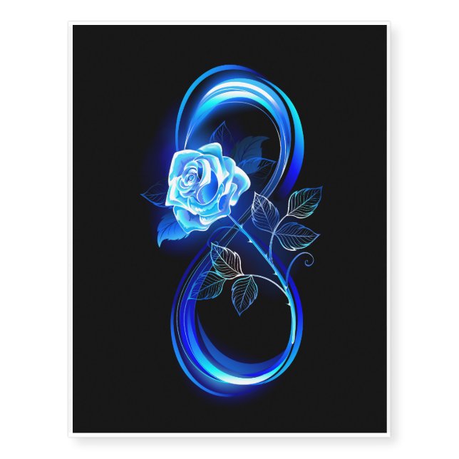Glowing infinity with blue rose temporary tattoos (Front)