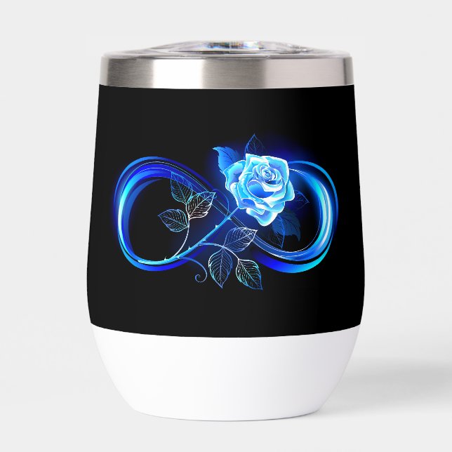 Glowing infinity with blue rose thermal wine tumbler (Front)