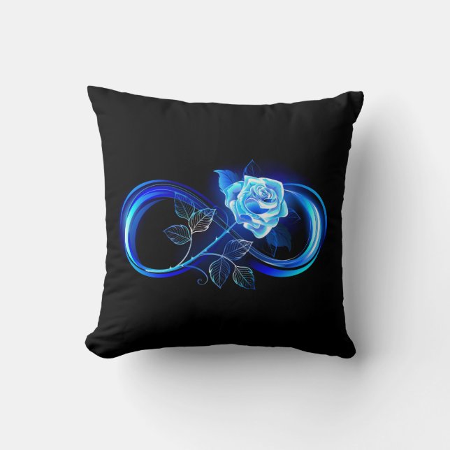 Glowing infinity with blue rose throw pillow (Front)
