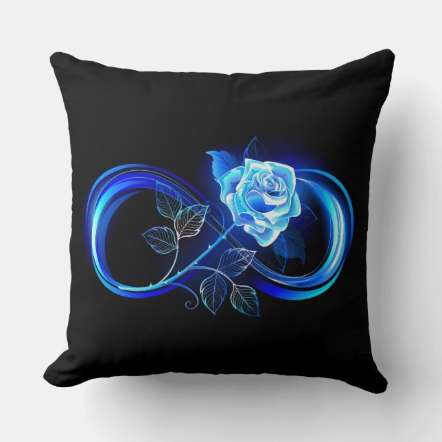 Glowing infinity with blue rose throw pillow (Front)
