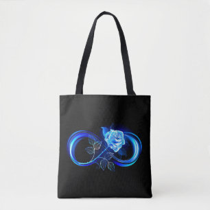 Glowing infinity with blue rose tote bag