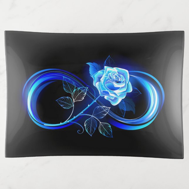 Glowing infinity with blue rose trinket tray (Front)