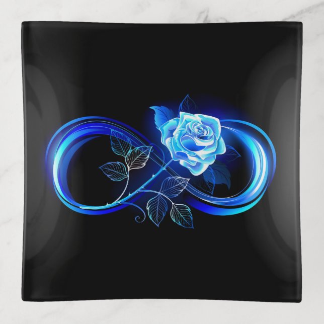 Glowing infinity with blue rose trinket tray (Front)