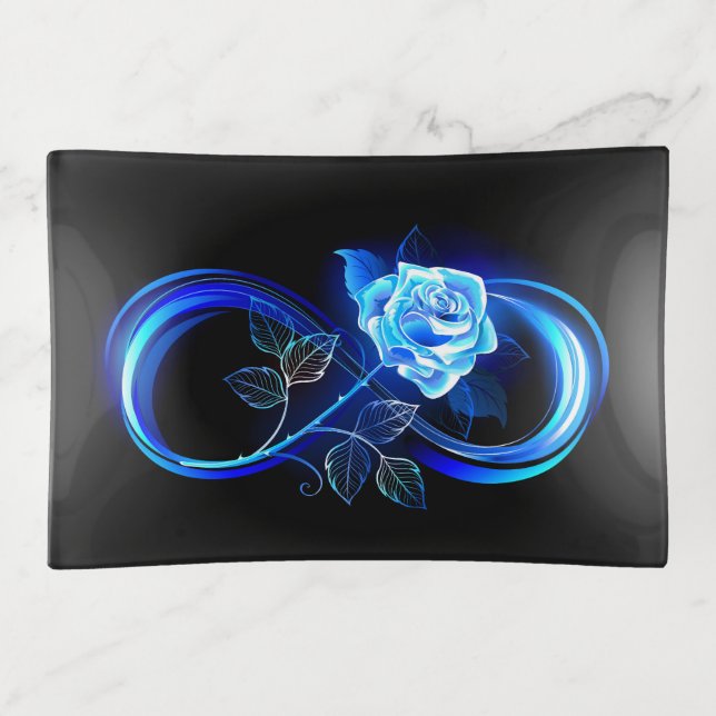 Glowing infinity with blue rose trinket tray (Front)