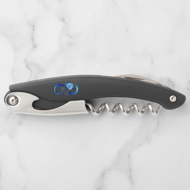 Glowing infinity with blue rose waiter's corkscrew (Front)