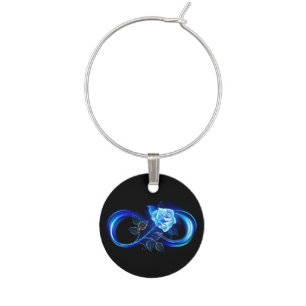 Glowing infinity with blue rose wine charm