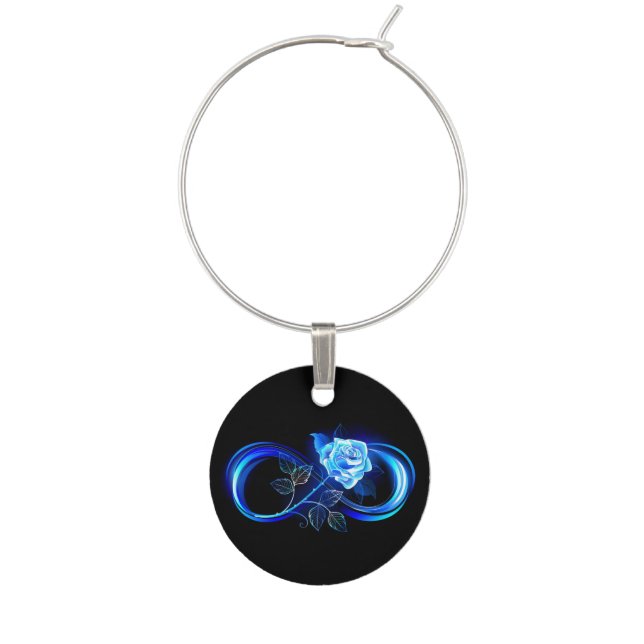 Glowing infinity with blue rose wine charm (Front)