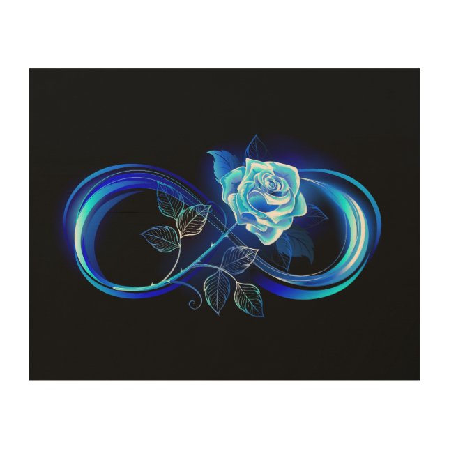 Glowing infinity with blue rose wood wall art (Front)