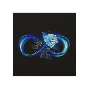 Glowing infinity with blue rose wood wall art