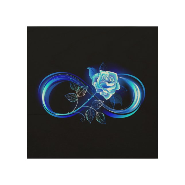 Glowing infinity with blue rose wood wall art (Front)