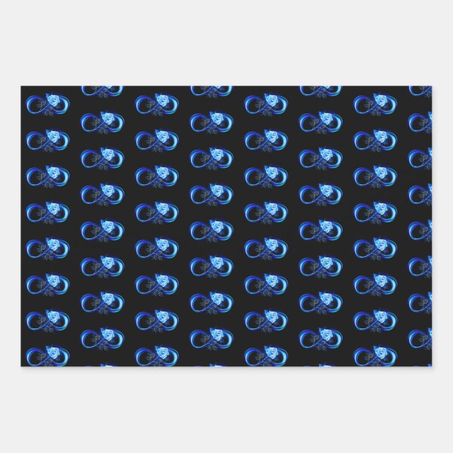 Glowing infinity with blue rose wrapping paper sheets (Front)