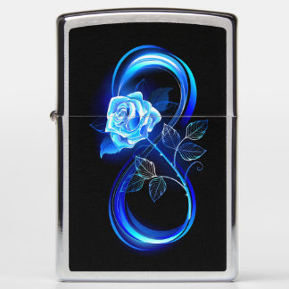 Glowing infinity with blue rose zippo lighter