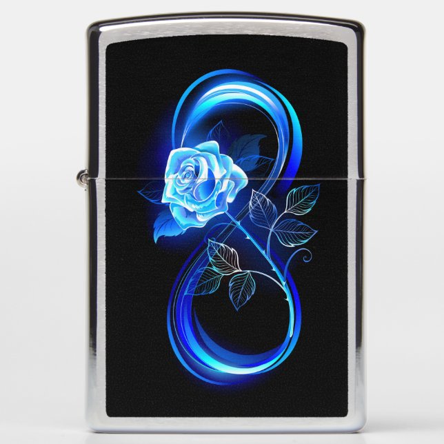 Glowing infinity with blue rose zippo lighter (Front)