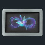 Glowing Infinity with Magic Butterfly Belt Buckle<br><div class="desc">Infinity symbol with magical,  purple glowing butterfly with transparent wings,  on black background. Glowing butterfly.</div>