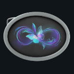 Glowing Infinity with Magic Butterfly Belt Buckle<br><div class="desc">Infinity symbol with magical, purple glowing butterfly with transparent wings, on black background. Glowing butterfly.</div>