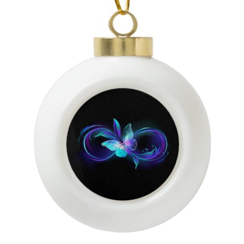 Glowing Infinity with Magic Butterfly Ceramic Ball Christmas Ornament