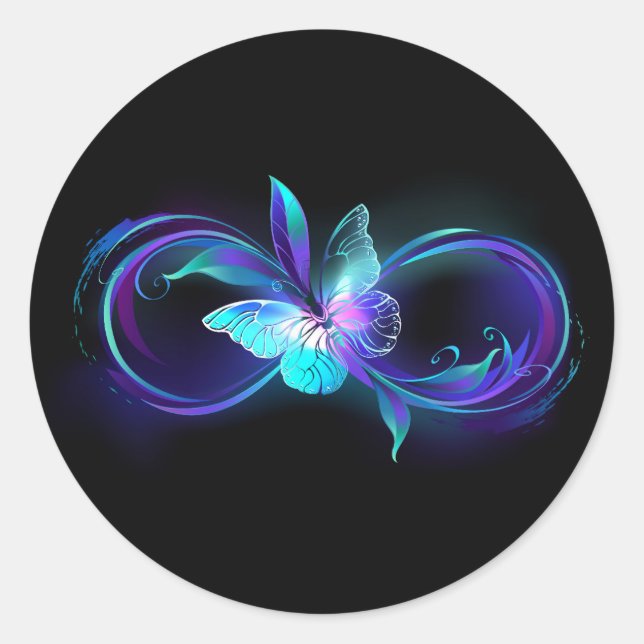 Glowing Infinity with Magic Butterfly Classic Round Sticker (Front)
