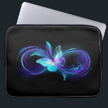 Glowing Infinity with Magic Butterfly Laptop Sleeve<br><div class="desc">Infinity symbol with magical,  purple glowing butterfly with transparent wings,  on black background. Glowing butterfly.</div>