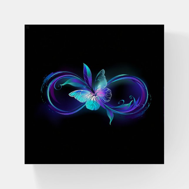 Glowing Infinity with Magic Butterfly Paperweight (Front)
