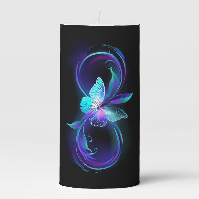 Glowing Infinity with Magic Butterfly Pillar Candle (Front)