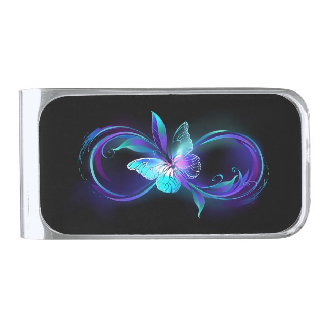 Glowing Infinity with Magic Butterfly Silver Finish Money Clip (Front)