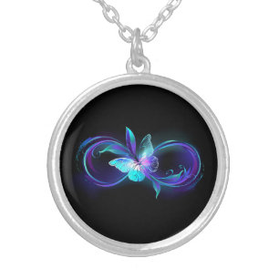 Glowing Infinity with Magic Butterfly Silver Plated Necklace