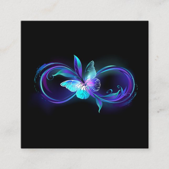 Glowing Infinity with Magic Butterfly Square Business Card (Front)