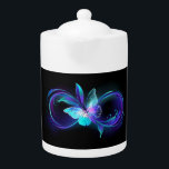 Glowing Infinity with Magic Butterfly Teapot<br><div class="desc">Infinity symbol with magical,  purple glowing butterfly with transparent wings,  on black background. Glowing butterfly.</div>