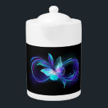 Glowing Infinity with Magic Butterfly Teapot<br><div class="desc">Infinity symbol with magical,  purple glowing butterfly with transparent wings,  on black background. Glowing butterfly.</div>