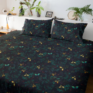 Glowing Insects on Dark Foliage Duvet Cover