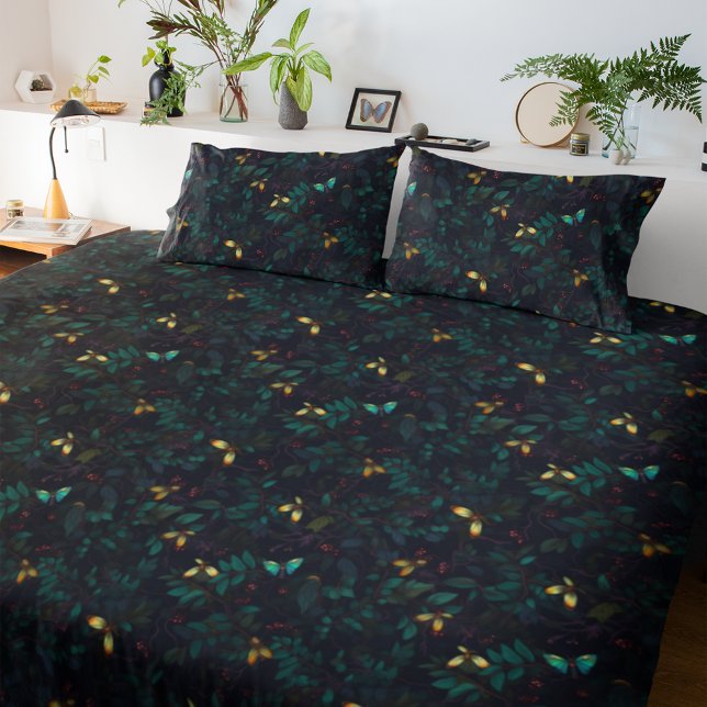 Glowing Insects on Dark Foliage Duvet Cover (Creator Uploaded)