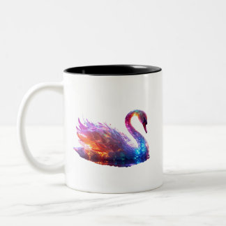 Glowing Iridescent Swan on Water – Magical Fantasy Two-Tone Coffee Mug