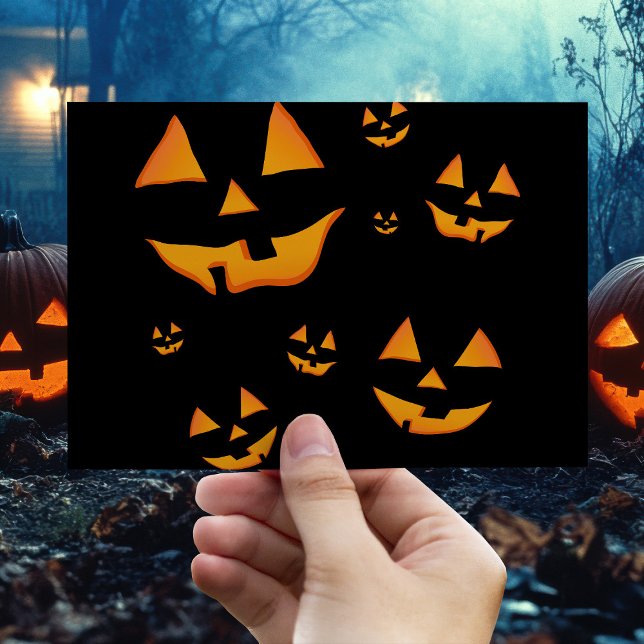 Glowing Jack-O-Lantern Faces Halloween Design Postcard (Glowing Jack-O-Lantern Faces Halloween Design. Postcard)